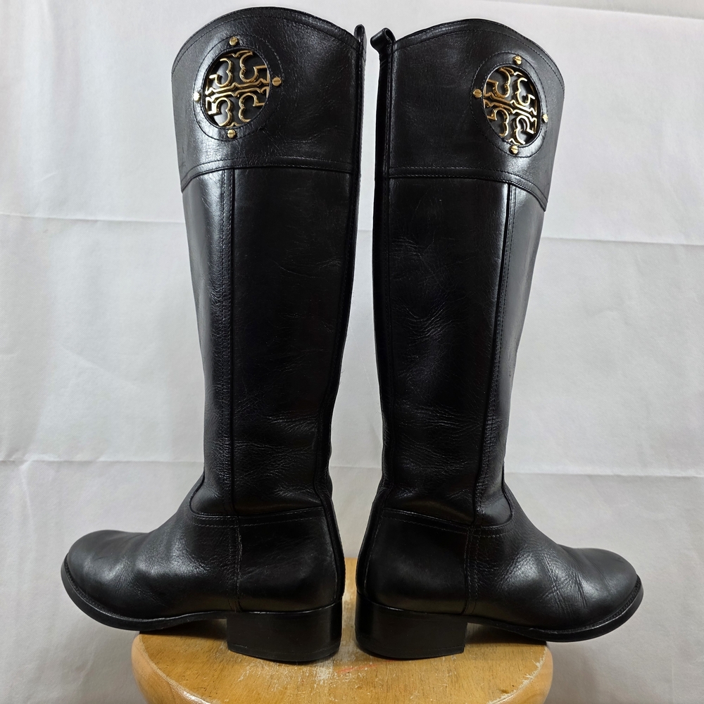Tory Burch Black Ankle Boots with Gold Accents